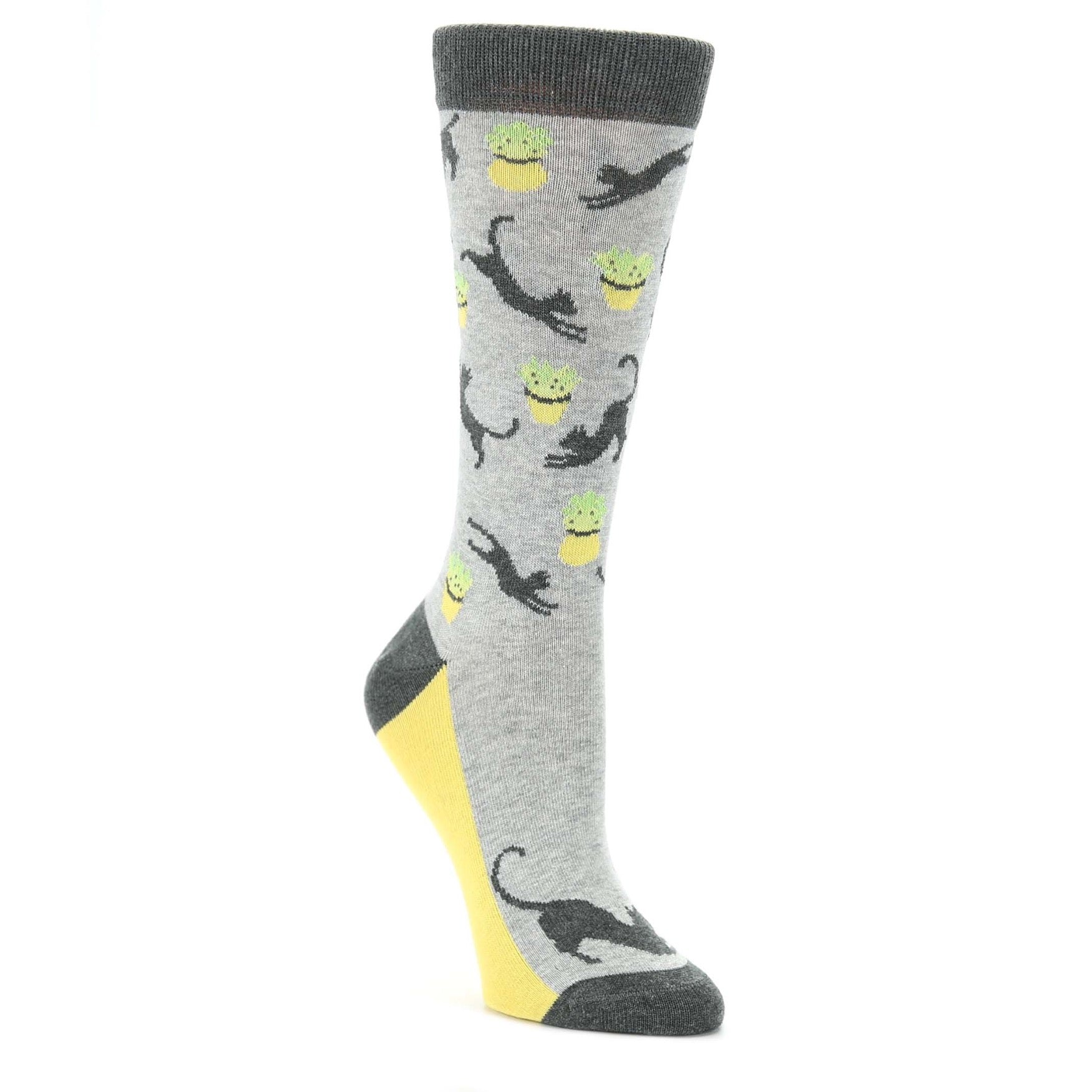 Gray Yellow Cat Socks - Women's Novelty Socks