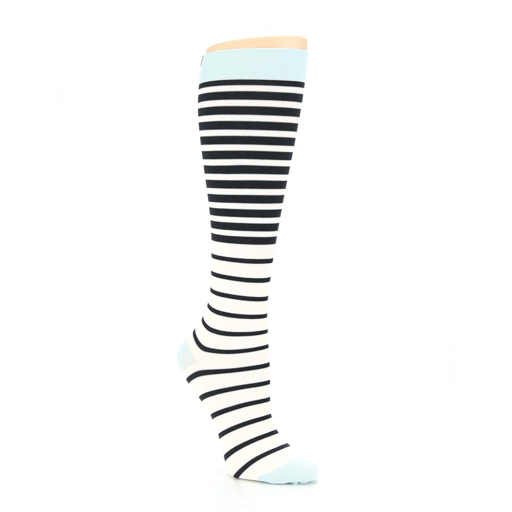 Sky Blue Cream Black Stripes Compression Socks - Women's Knee High Socks