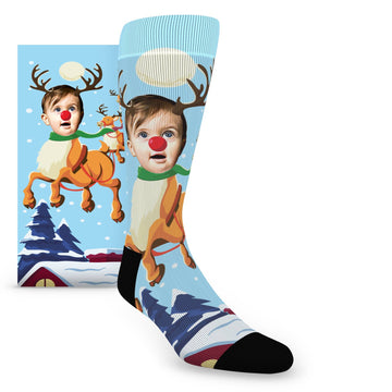 Rudolph Sleigh Ride Christmas Custom Face Socks - Men's Custom Socks