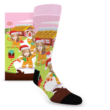 Gingerbread Man Christmas Custom Face Socks - Men's Custom Socks