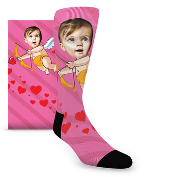 Pink Valentine's Day Cupid Custom Face Socks - Men's Custom Socks