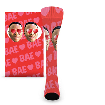 Red Pink BAE Valentine's Day Custom Face Socks - Women's Custom Socks