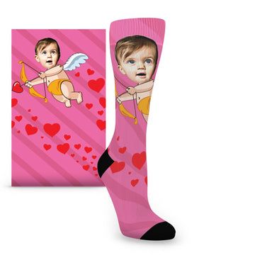 Pink Valentine's Day Cupid Custom Face Socks - Women's Custom Socks