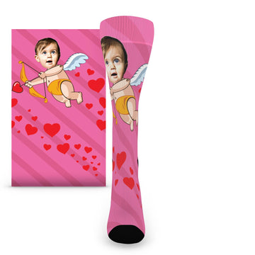 Pink Valentine's Day Cupid Custom Face Socks - Women's Custom Socks