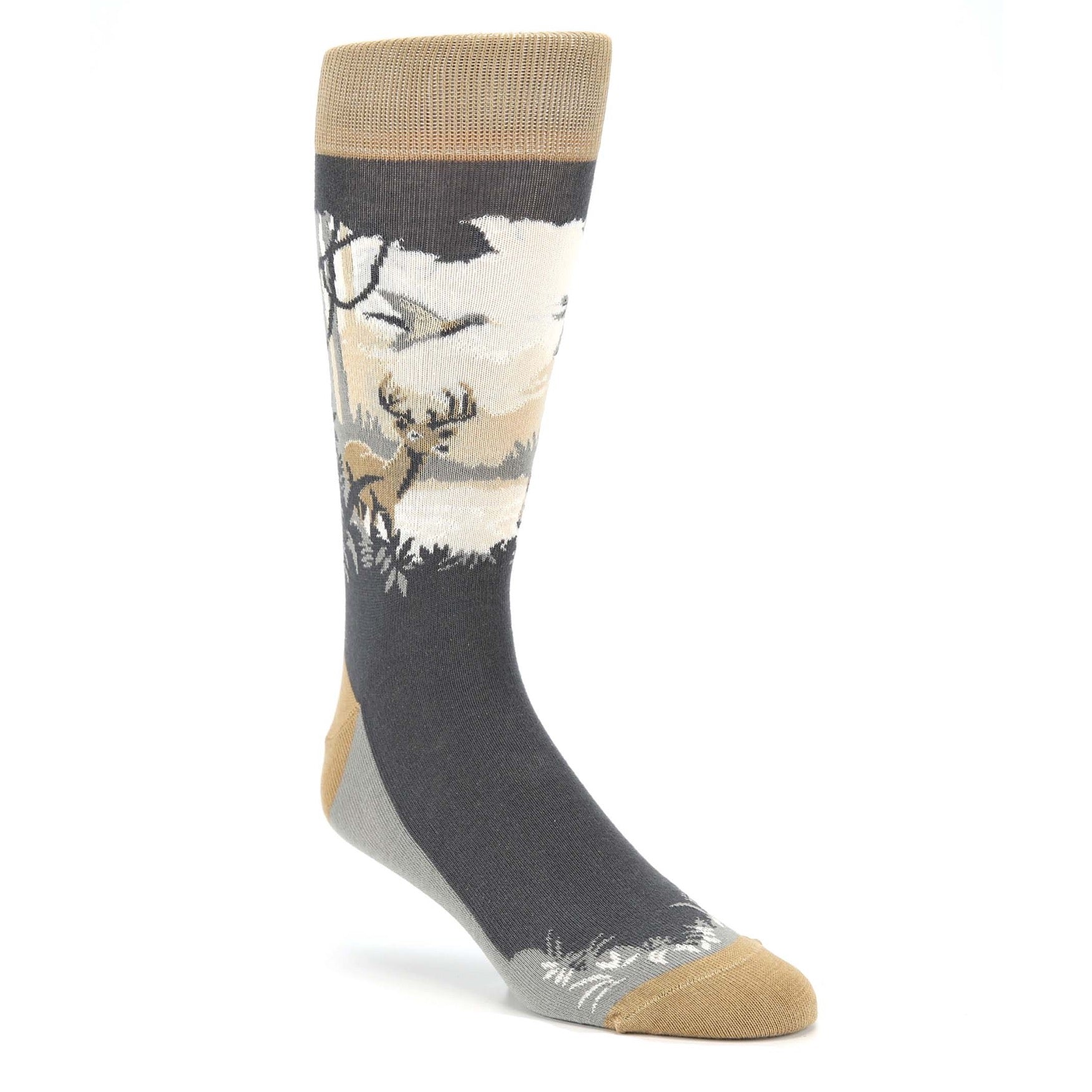 Hunting Socks - Tan and Gray Men's Novelty Dress Socks