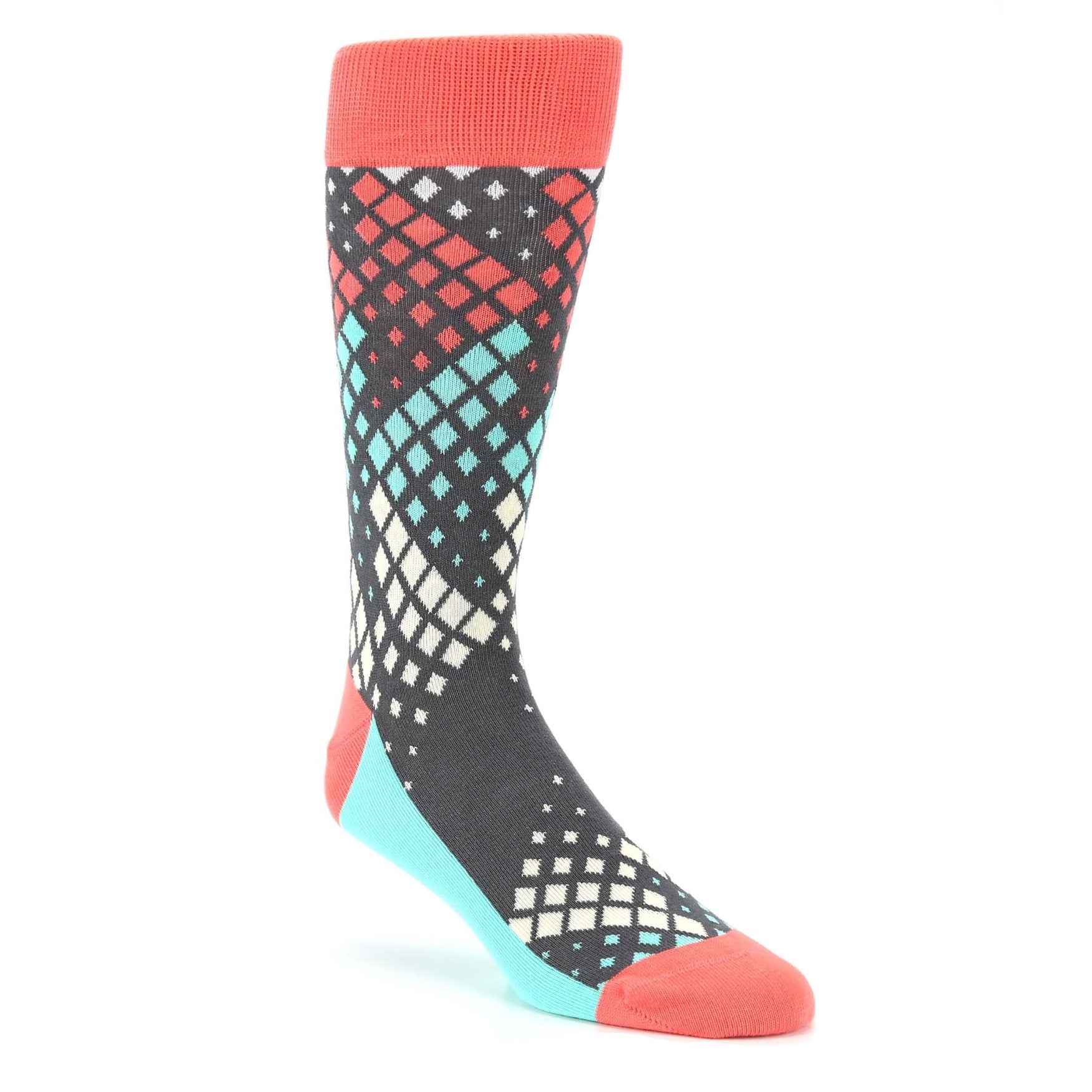 Teal Red Fading Squares Socks
