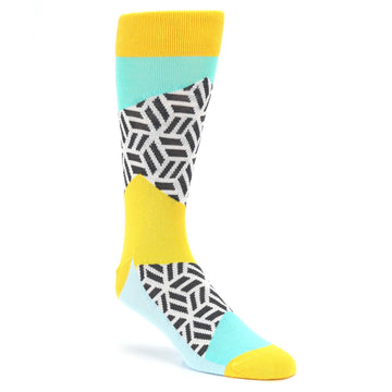 Teal Yellow Hex Block Socks - Men's Dress Socks