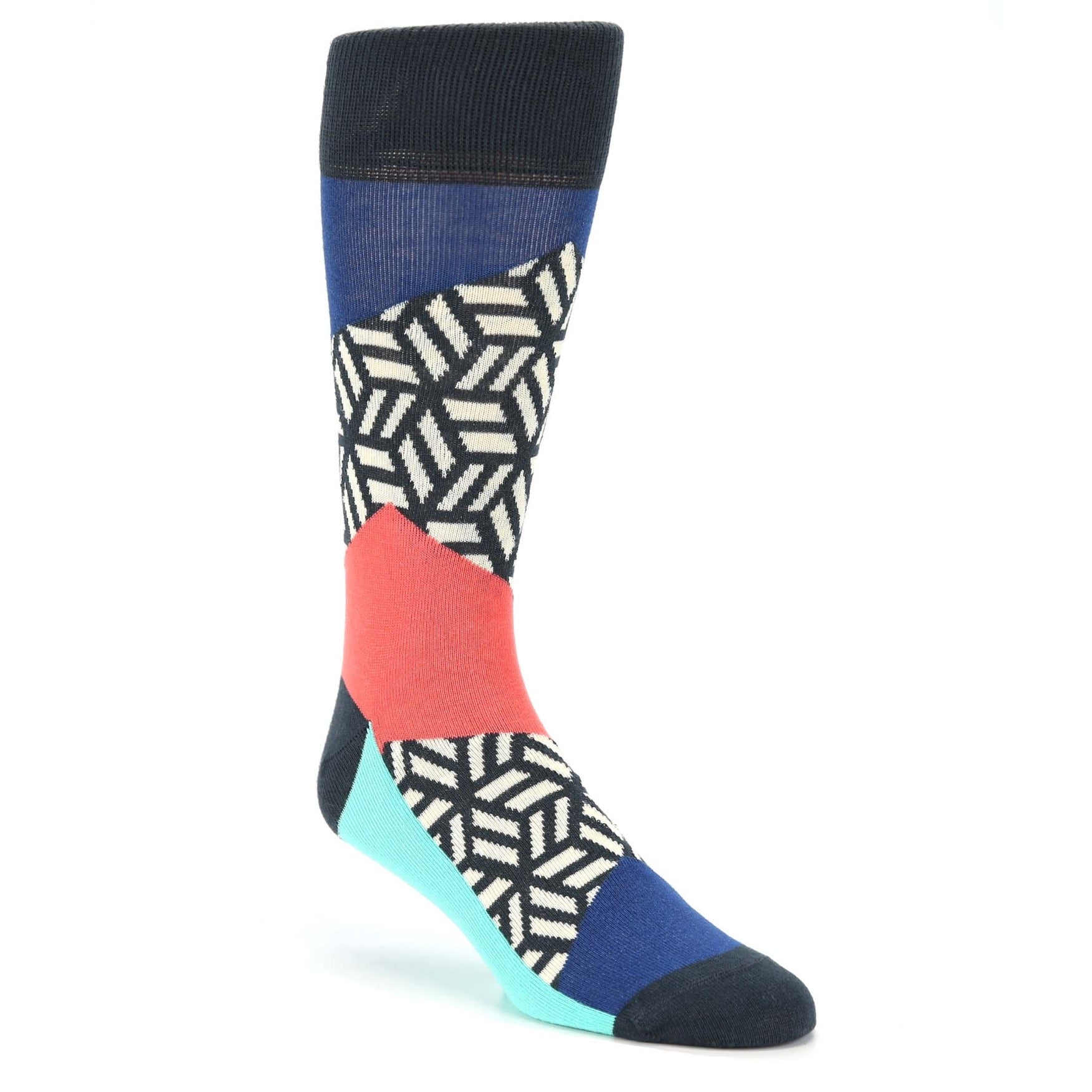 Coral Blue Hex Block Socks - Men's Dress Socks
