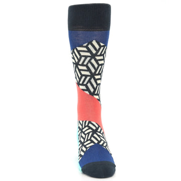 Coral Blue Hex Block Socks - Men's Dress Socks
