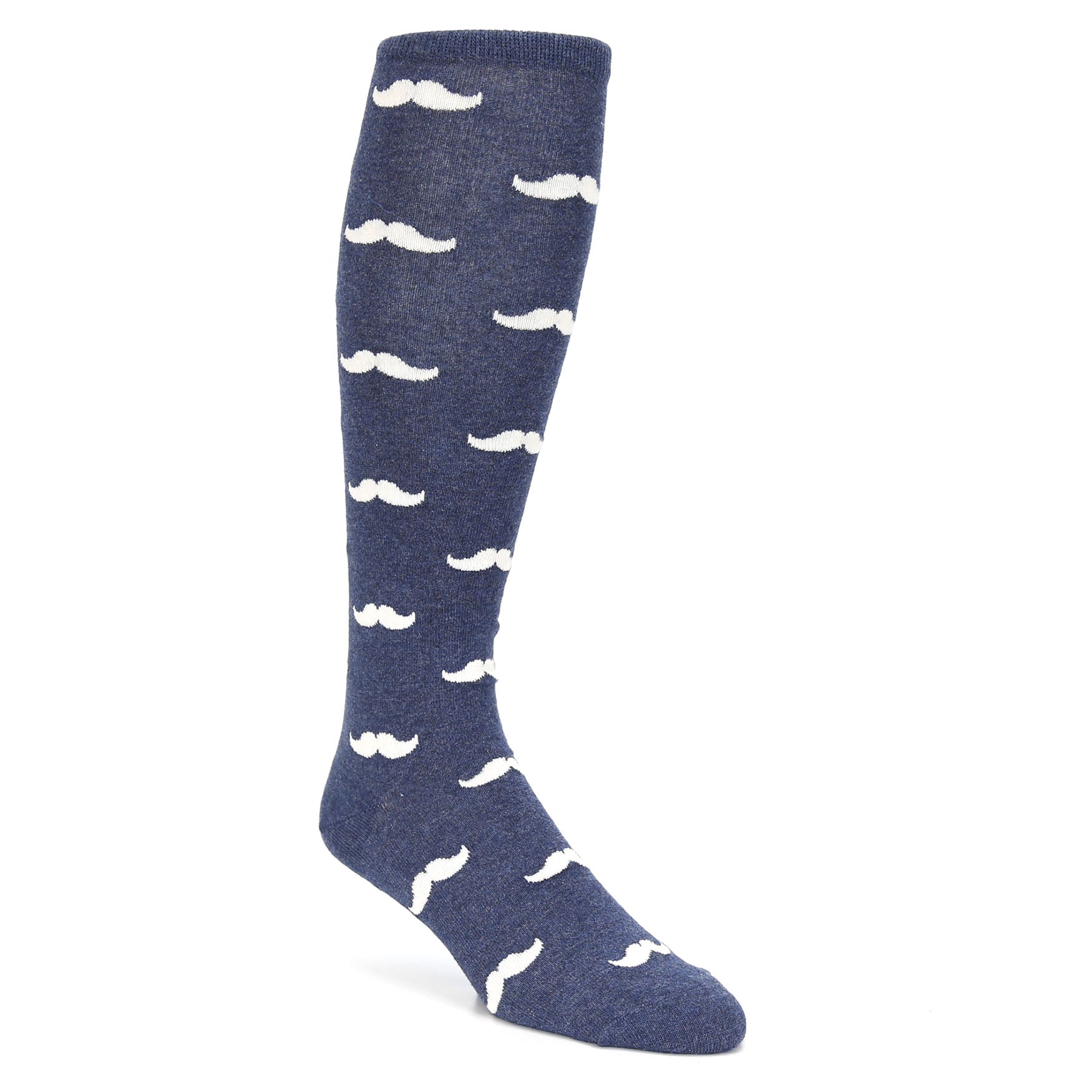 Heathered Navy Mustache Socks - Men's Over-the-Calf Socks