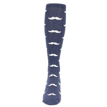 Heathered Navy Mustache Socks - Men's Over-the-Calf Socks