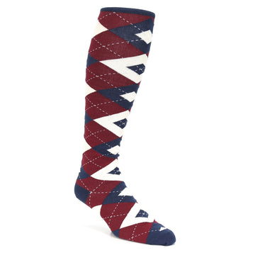 Burgundy Navy Argyle Socks - Men's Over-the-Calf Socks