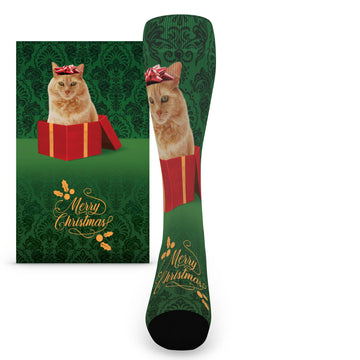 Christmas Pet Present Custom Face Socks - Men's Custom Socks