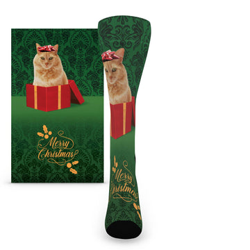 Christmas Pet Present Custom Face Socks - Women's Custom Socks