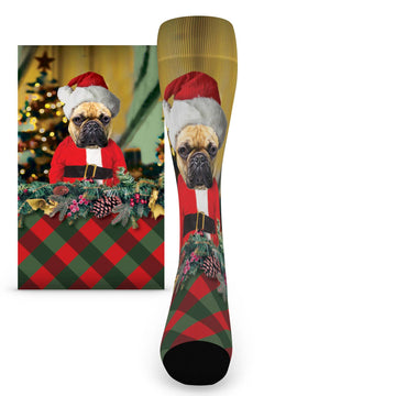 Christmas Pet Santa Custom Face Socks - Men's Custom Socks