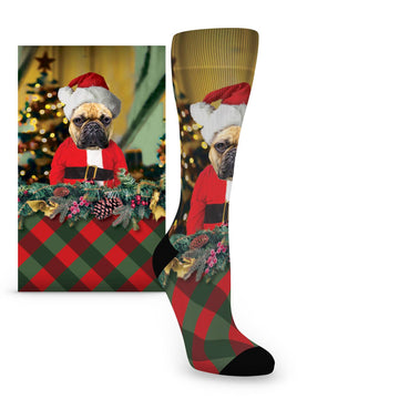 Christmas Pet Santa Custom Face Socks - Women's Custom Socks