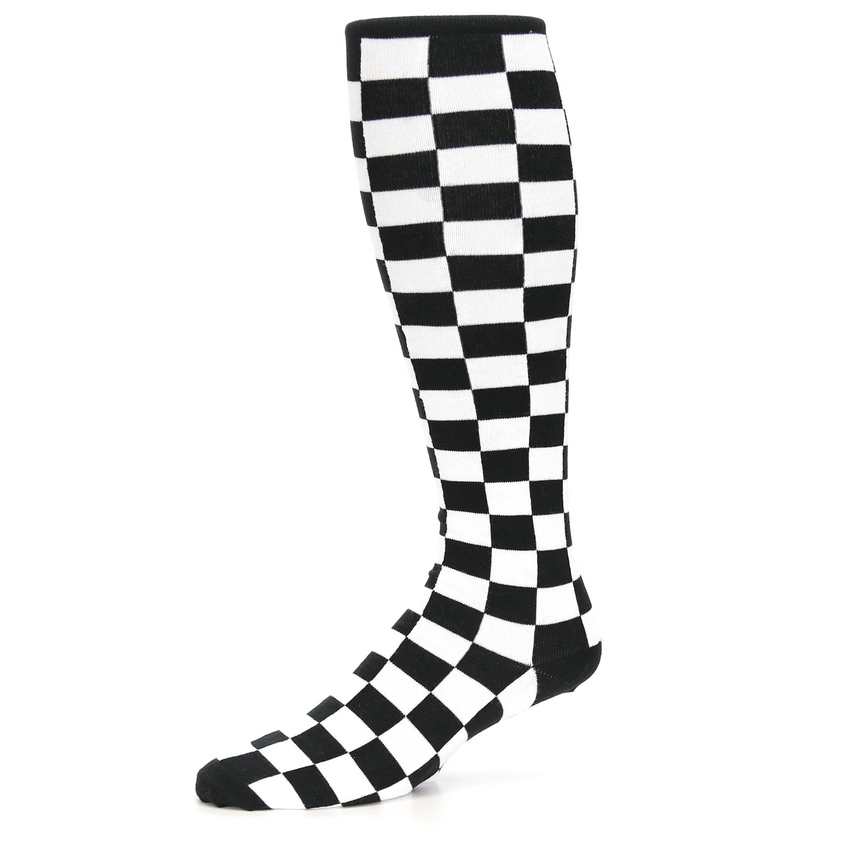 Black White Checkered Men's OvertheCalf Dress Socks