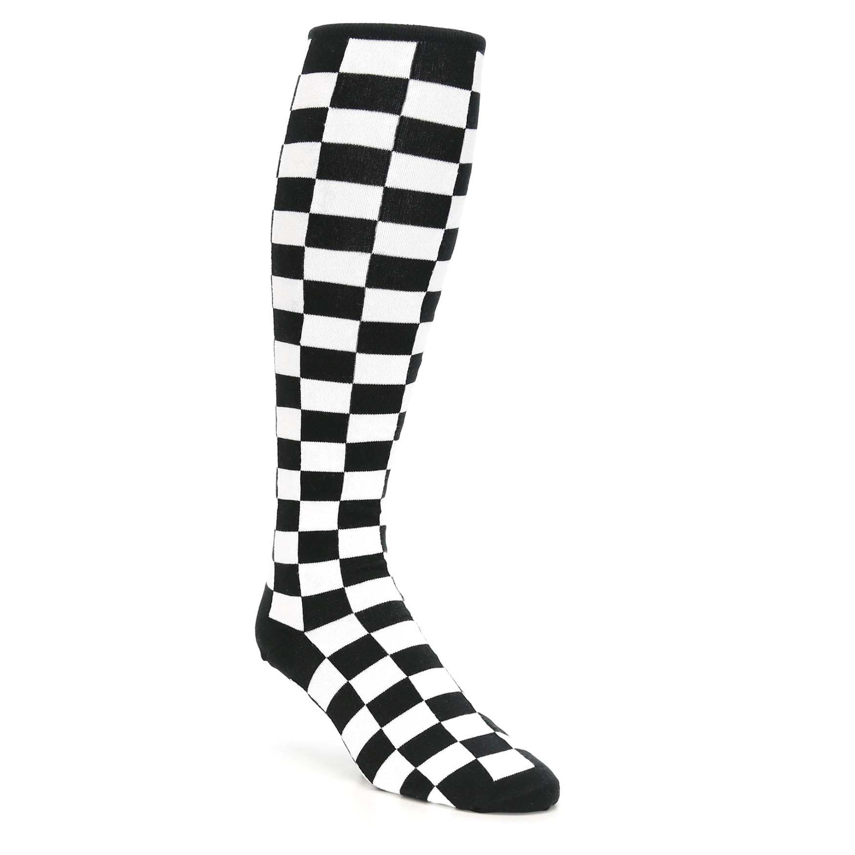 Black White Checkered Men's Over-the-Calf Dress Socks