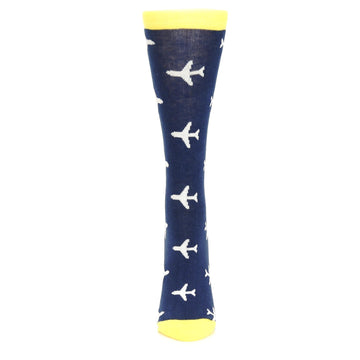 Navy Yellow Airplane Pattern Women's Dress Socks