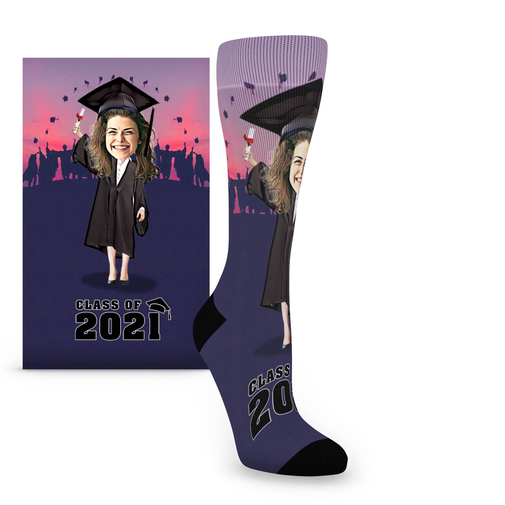 Congratulations Graduate Custom Face Socks - Women's Custom Socks