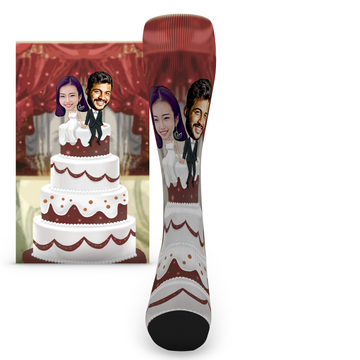 Custom Face Wedding Couple Cake Topper - Men's Custom Socks