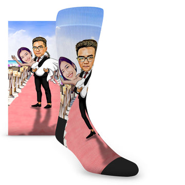 Custom Face Bride & Groom Announcement Carry - Men's Custom Socks