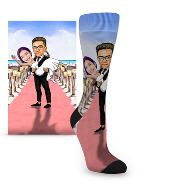 Custom Face Bride & Groom Announcement Carry - Women's Custom Socks