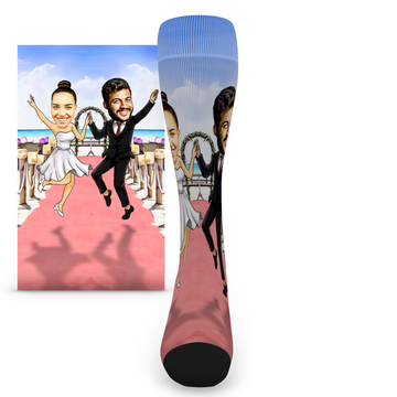 Custom Face Bride & Groom Announcement Jump - Men's Custom Socks