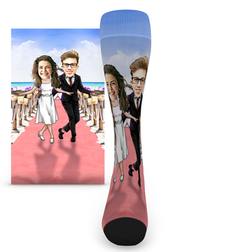 Custom Face Bride & Groom Announcement Shimmy Shake - Men's Custom Socks