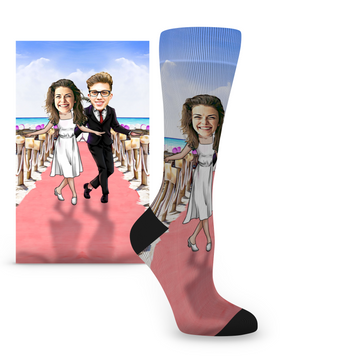 Custom Face Bride & Groom Announcement Shimmy Shake - Women's Custom Socks