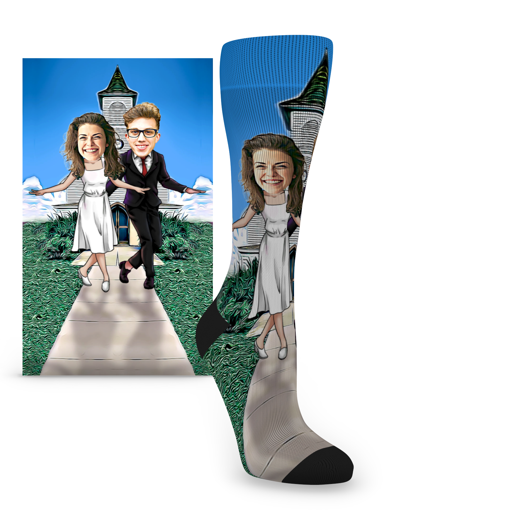 Custom Face Bride & Groom First Moment Shimmy Shake  - Women's Custom Socks