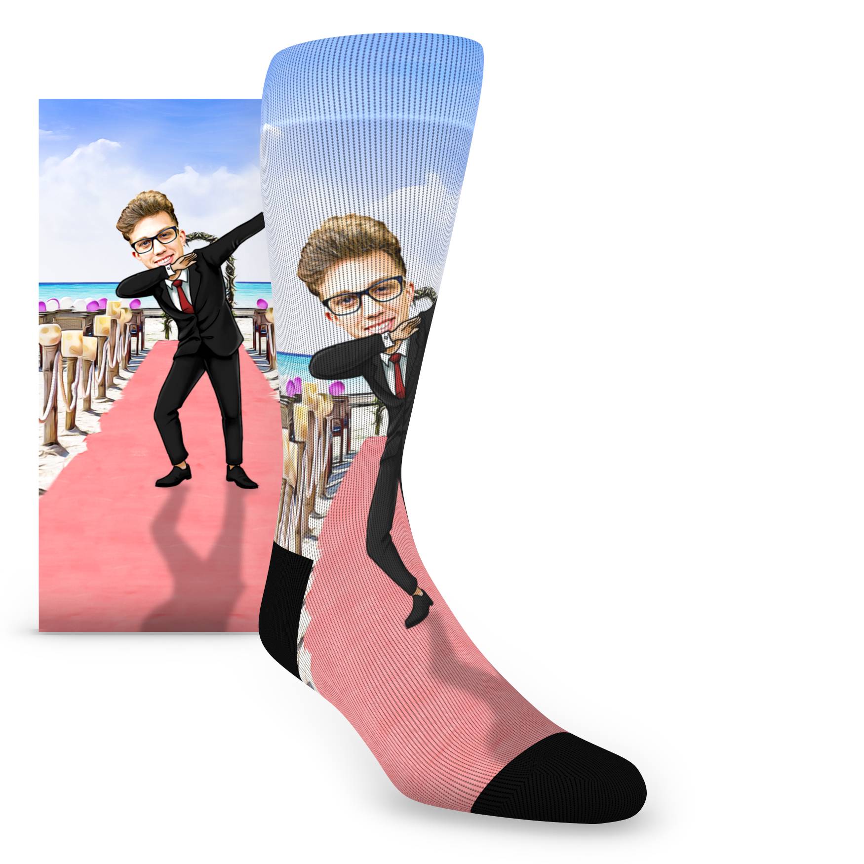 Custom Face Groomsmen Dabbing Beach Wedding – Men’s Custom Socks