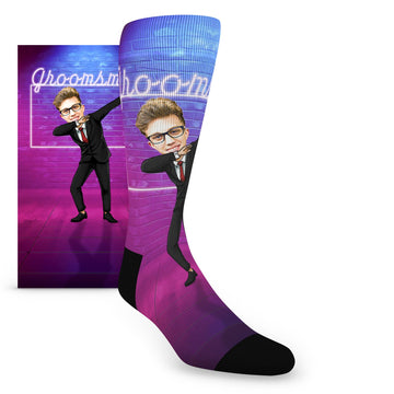 Custom Face Groomsmen Dab Dance Venue - Men's Custom Socks