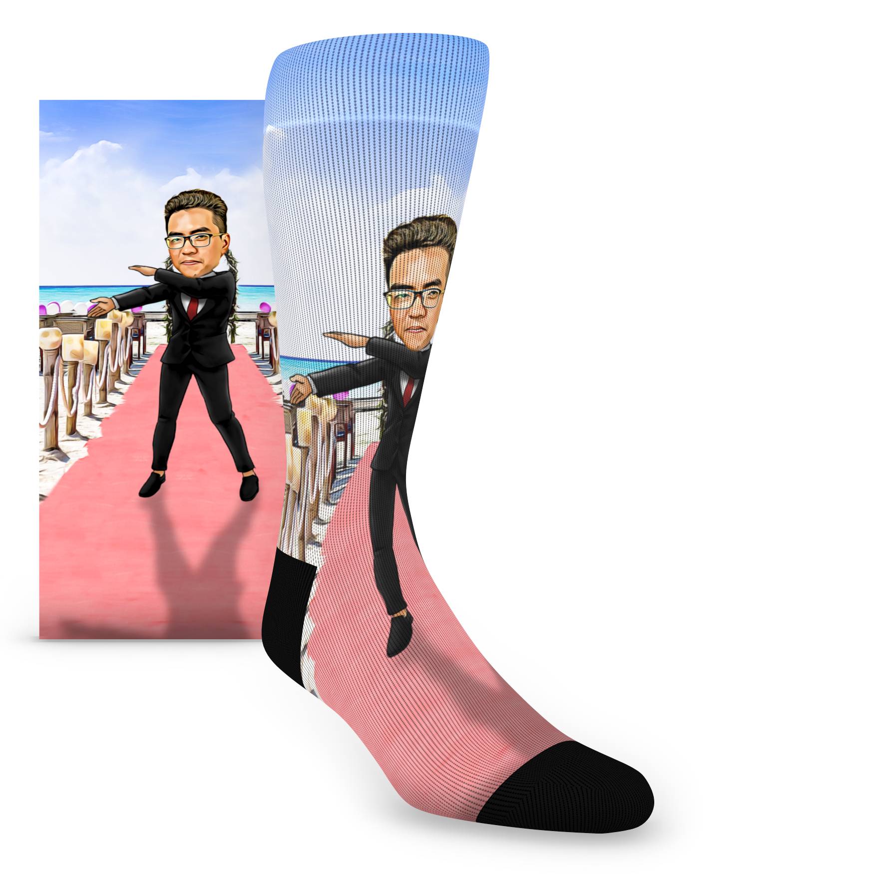 Custom Face Groomsmen Macarena Beach - Men's Custom Socks