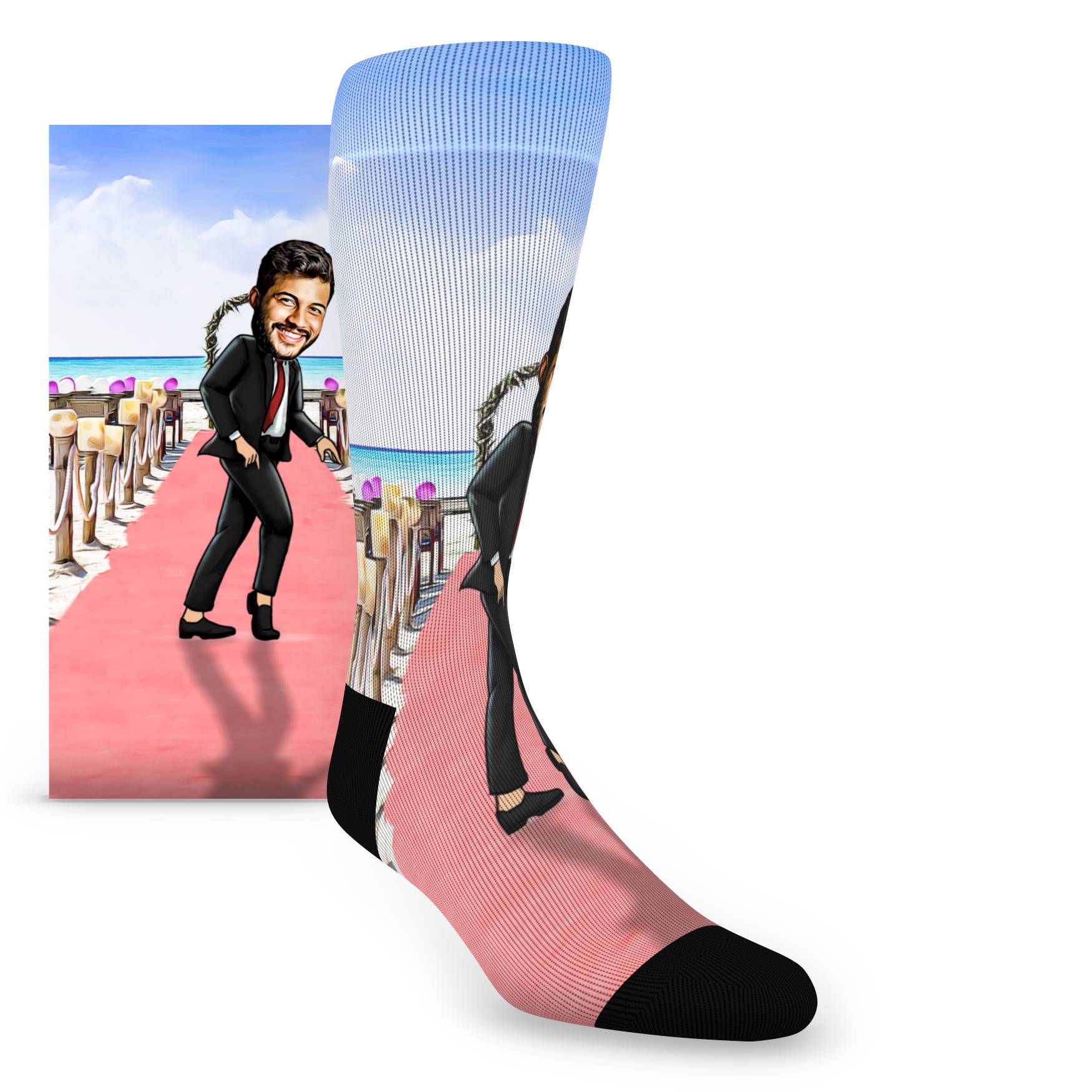 Custom Face Groomsmen Moonwalk Beach - Men's Custom Socks