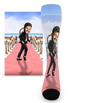 Custom Face Groomsmen Moonwalk Beach - Men's Custom Socks