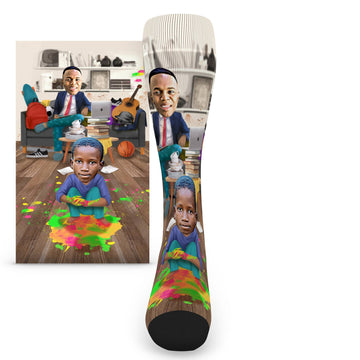 Custom Face Working Dad With Child - Men's Custom Socks