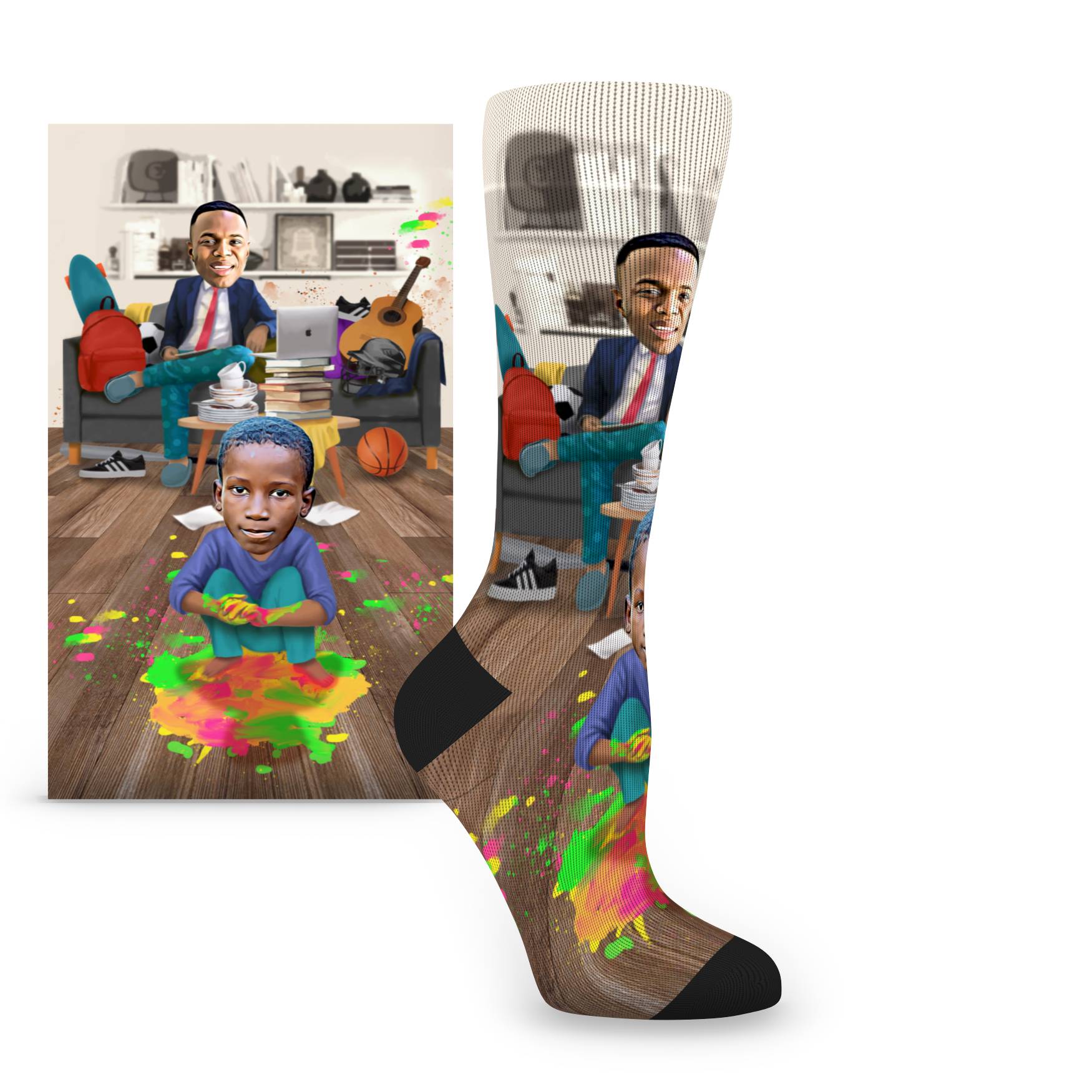 Custom Face Working Dad With Child  - Women's Custom Socks