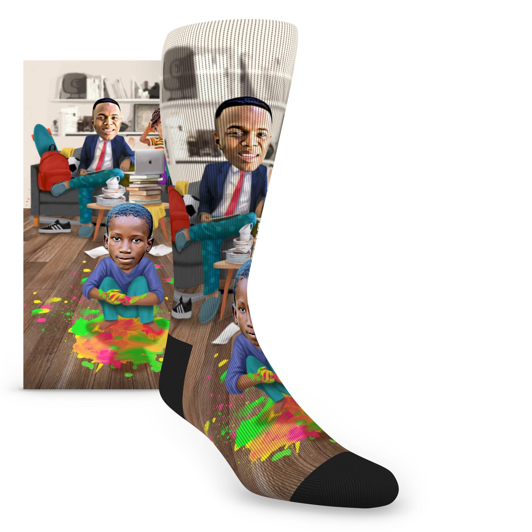 Custom Face Working Dad With Two Children - Men's Custom Socks