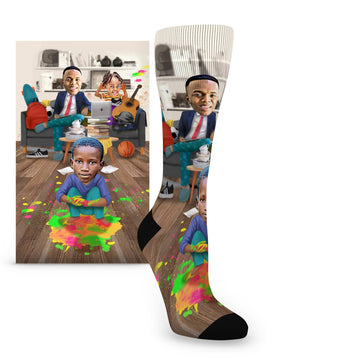 Custom Face Working Dad With Two Children  - Women's Custom Socks