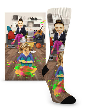 Custom Face Working Mom With Child  - Women's Custom Socks