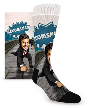 Custom Face Groomsmen Hero Super Strength Breaking Bridge – Men’s Custom Socks
