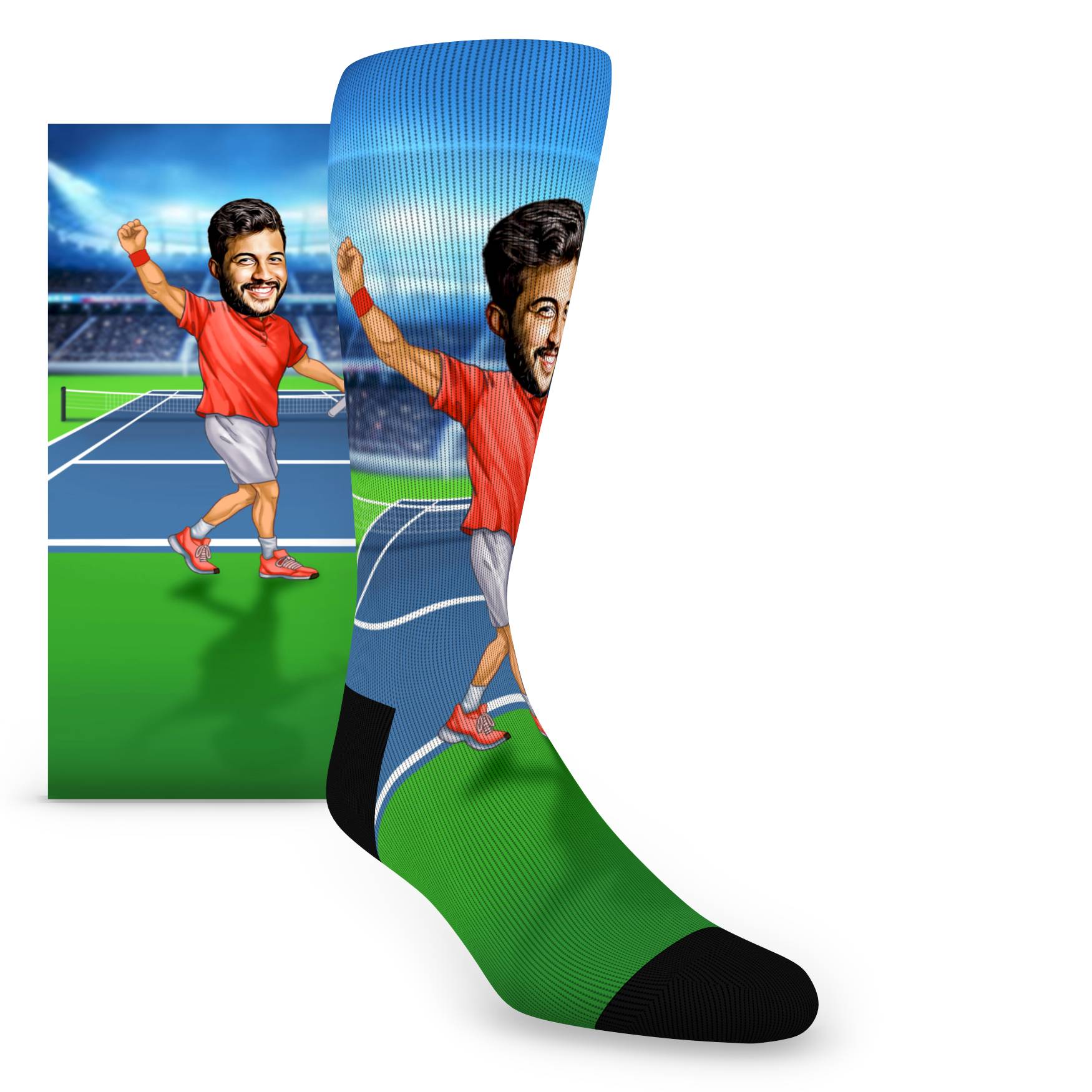 Custom Face Men's Tennis Player Caricature – Men’s Custom Socks
