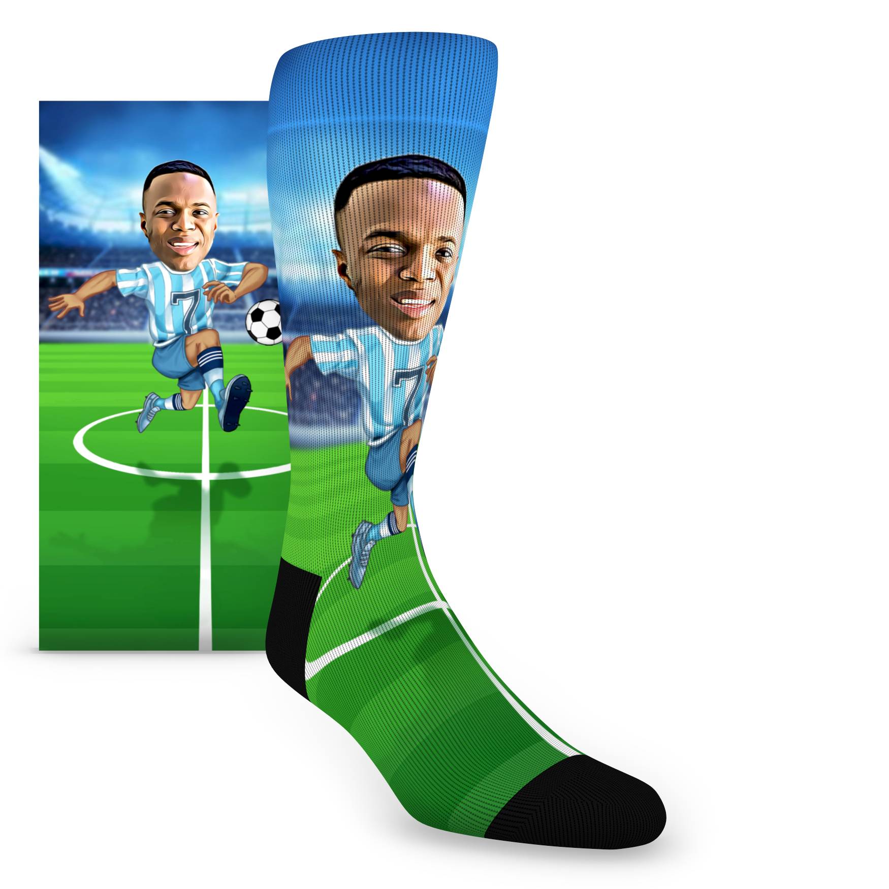 Custom Face Men's Soccer Player Caricature – Men’s Custom Socks