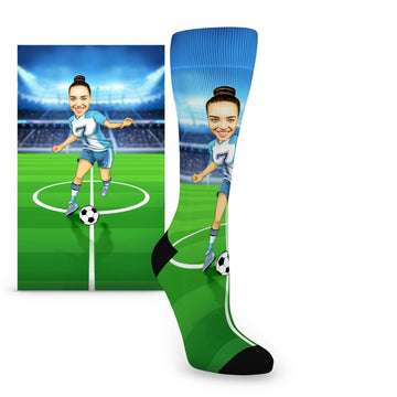 Custom Face Women's Soccer Player Caricature – Women’s Custom Socks