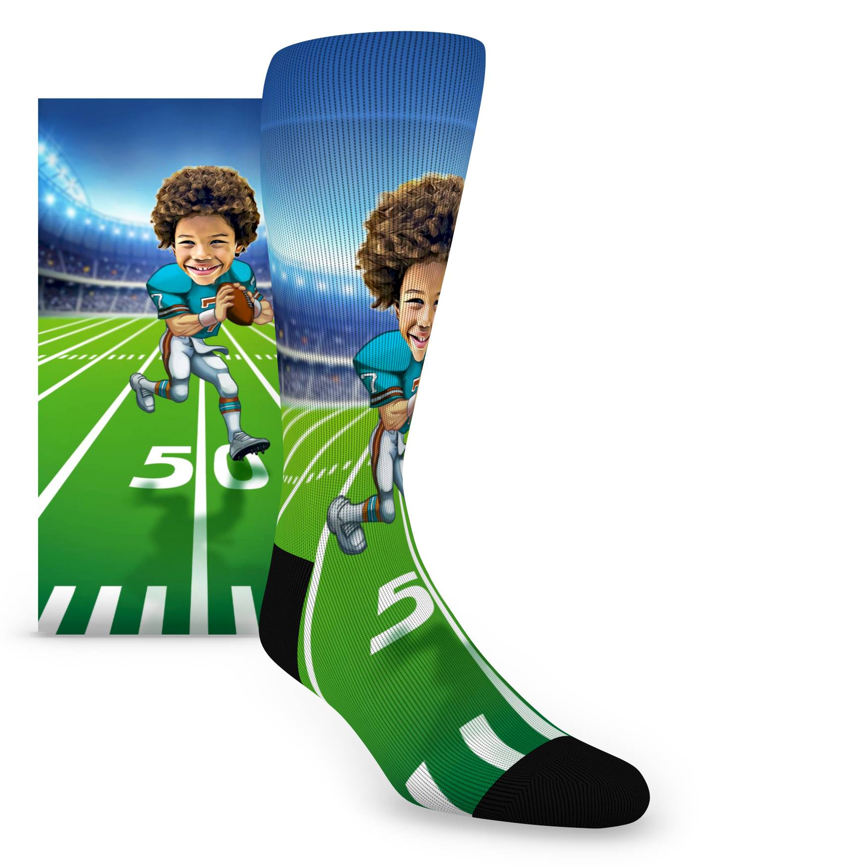 Custom Face Men's Football Player Caricature – Men’s Custom Socks