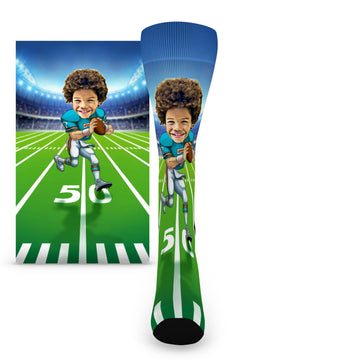 Custom Face Women's Football Player Caricature – Women’s Custom Socks