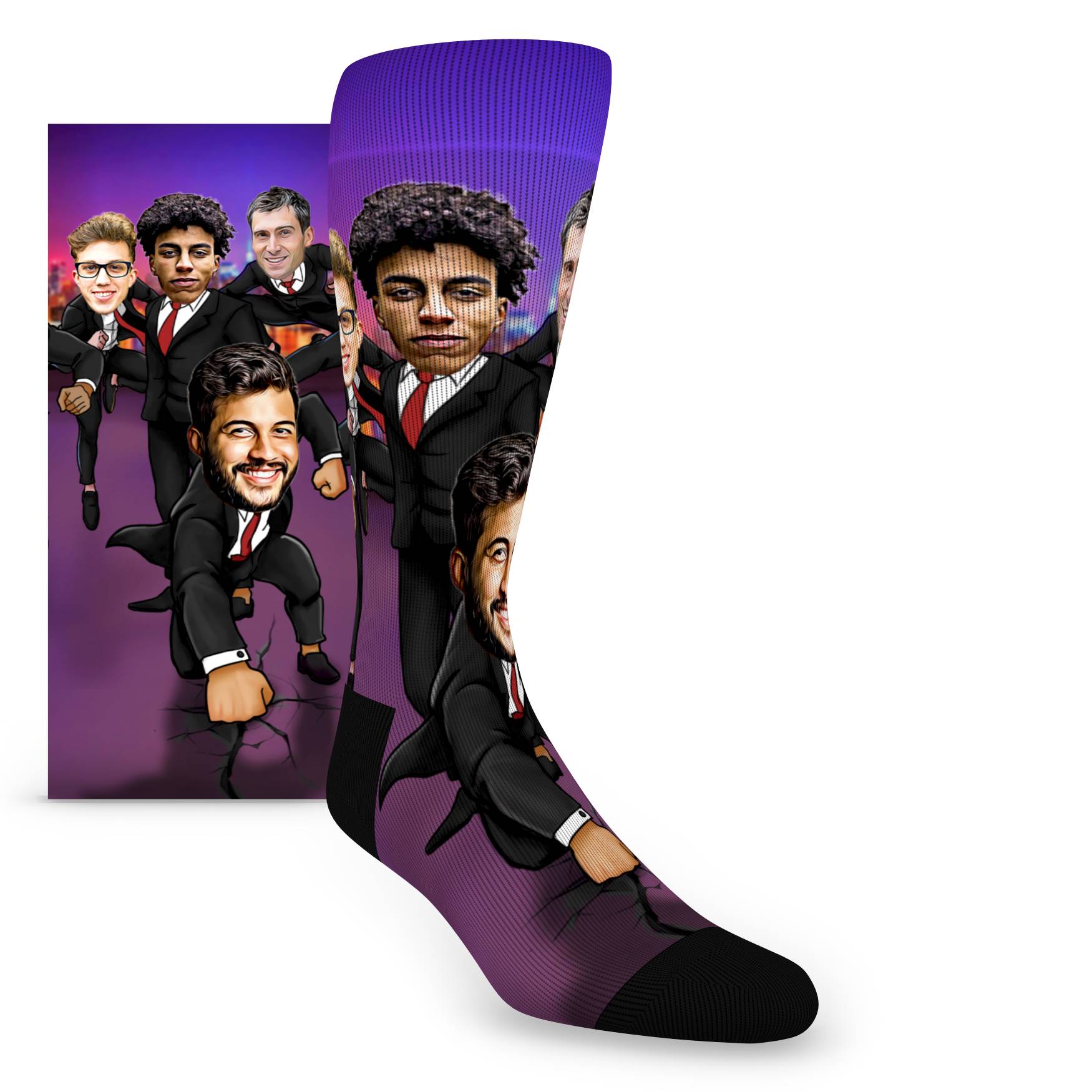 Custom Face Groomsmen Super Hero Group on Rooftop – Men’s Custom Socks