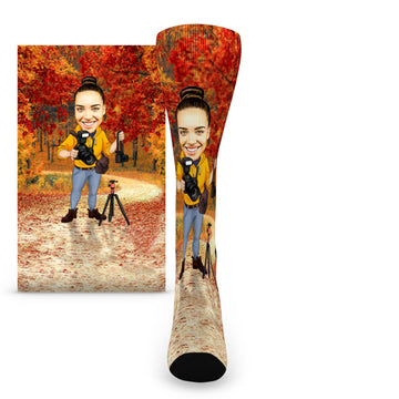 Custom Face Photographer Caricature – Women’s Custom Socks