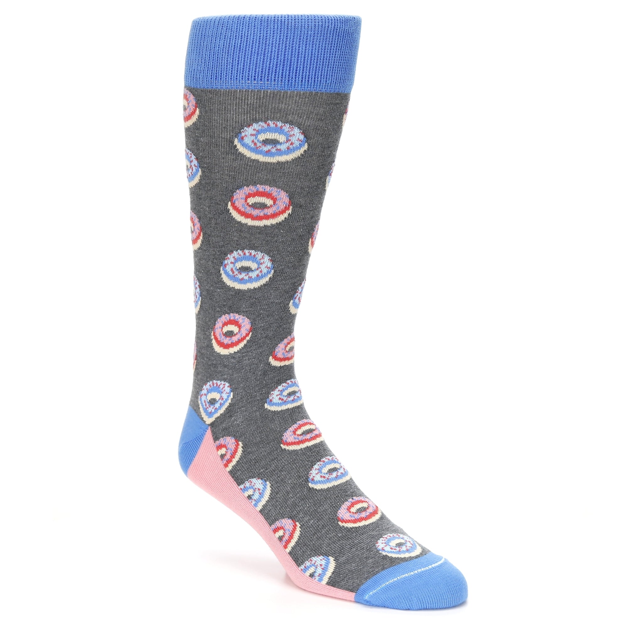 Gray Blue Pink Donuts Socks - USA Made - Men's Novelty Socks